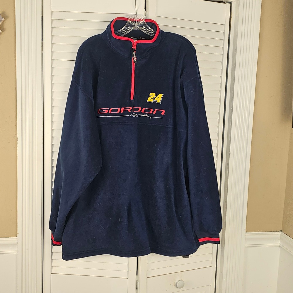 Vintage Chase Authentics Jeff Gordon Navy‎ Fleece Embroidered 1/4 Zip Sweater XL